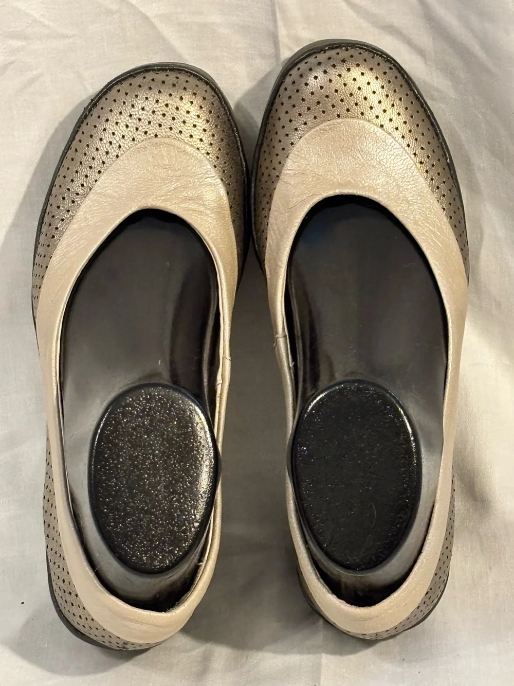 Fly London Metallic Bronze Gold Leather Wedge Shoes EU 37 Mary Jane